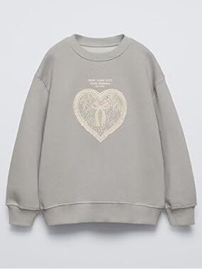ZARA Kids NYC Cute Friends Heart  Sweatshirt Blue Cotton Blend 13-14 Years